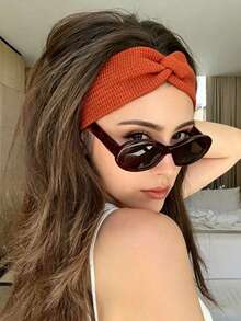 1pc Knitted Knotted Elastic Hairband Casual Sports Headband Wide Band Autumn/Winter - Multicolor - View 3