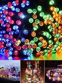 1 String 20/50/100/200 LED Solar String Lights, Green Wire 8 Modes, Outdoor Decor For Christmas, Wedding, Garden, Party, Halloween, Purple/Warm White/White/Multi-Color - Solar String Lights - View 5