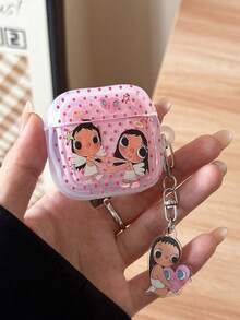 1pc Cute Pink Polka Dot Little Girl Bluetooth Earphone Case With Pendant, Compatible With Apple 1/2nd Gen/Pro/3rd/4th Gen Wireless Earbuds - Pink Polka Dot - View 4