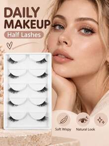 5 Pairs Half Lashes Natural And Slender, Transparent Stem, Soft And Burden Free, Portable For Daily Use, With Enlarged Eyelashes And Eyes That Can Be Used Multiple Times Without Abruptness, Suitable For Various Occasions - View 8