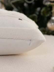 1pc White Christmas Tree Embroidered Pillow Case, Suitable For Indoor Decoration, Christmas Decoration, All-Season Pillow Cover, Without Insert - White - View 10
