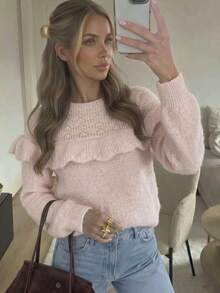 Women's Autumn/Winter New Elegant Pink Ruffle Knit Top, Suitable For Workplace Commute, Office Wear, Business Professional, Daily Casual Autumn - Pink - View 10