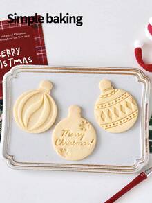 4 Pcs (1 Cut And 3 Impressions) Christmas Bead Cookie Cutter. Christmas Decoration Cookie Mold, Kitchen Baking Tool For Holiday Parties, Round Cookie Stamp - View 11