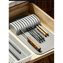 Alas Penyimpanan Pisau Silikon 5 Slot & 11 Slot/11 Slot yang Dapat Dilepas - Rak Penyimpanan Meja Dapur Antibakteri, Pegangan Ergonomis Anti Selip, Untuk Penyimpanan dan Pengeringan Pisau - Warna Solid - View 1