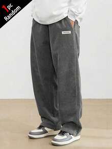[1pc Random]1pc Boys' Loose Casual Sports Solid Color Versatile Design Corduroy Straight Leg Pants - Brown - View 4