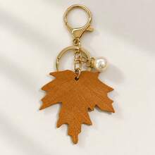 1pc/2pcs Women's Creative Leaf Shaped Pendant With Faux Pearl Inlay, Pearl Charm Keychain, Autumn/Winter Bag Charm, Luggage Accessory - Multicolor - View 1
