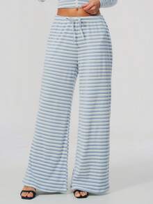 Sodalemon Women's Drawstring Casual Straight Leg Sweatpants, Loose Contrast Color Striped Outdoor Fitness Pants, Soft Workout Pants - Baby Blue - View 6