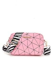 1pc Women's Geometric Rhombus Print Camera Bag, Zebra Stripe Wide Strap Crossbody Small Bag, Casual Versatile Lightweight Shoulder Bag - M1705 - View 15