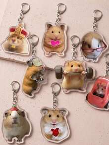 8 móc khóa acrylic hình chuột hamster và chuột lang Guinea Pig dễ thương hài hước, thiết kế thú cưng phong cách meme với hình nâng tạ/lái xe/vương miện/trái tim, phụ kiện móc khóa balo và ô tô, quà tặng chữa lành giảm căng thẳng cho người yêu thú cưng và bạn bè - Nhiều màu - Xem 2