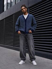 ANDREILEE Men's Fashion Street Style Casual Daily Commute Versatile Home Vacation V-Neck Long Sleeve Loose Button-Up Cardigan Ribbed Hem Knit Sweater Autumn/Winter - Blue - View 5