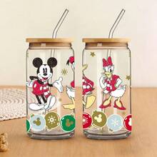 Disney 16oz Glass Cup, Cartoon Mickey Minnie Couples Christmas Water Cup, Straw Cup, Coffee Cup, Flat Cup, Holiday Gift, Kitchen, Gift, 1PC - White - View 8