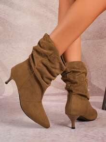 NANBEI ZUO Women Pointed Toe Ankle Boots, Ruched Slouch Ankle Boots,Leg-Lengthening Slim Stiletto Heel Boots,Versatile For Daily Commute Date & Holiday - Brown - View 3