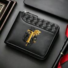 Men'sWallet A-Z26surnameinitialspatternBlack,ZipperClosure,Multiple CardSlots,Large Capacity,Stitching Design-Perfect Gift For Father,Husband,Brother - Black - View 36