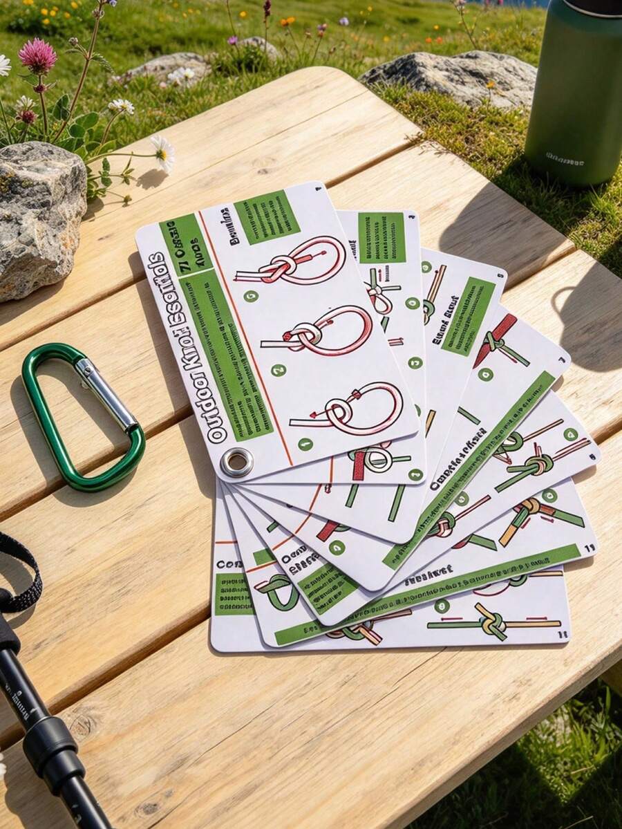 Outdoor Knot Tying Guide Card, 27 Types Of Knot Reference Guide With Mini Storage Clip, Simple Illustrated Portable Card, Suitable For Outdoor Climbing, Camping, Sailing, Hiking Survival Courses