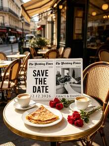 1/2pcs Customized Wedding Newspaper Poster, Customizable Photo And Text, Save The Date Announcement, Engagement Bride Shower Decoration, Wedding Special Occasion, Vintage Style, Wedding Or Holiday Gift - Multicolor - View 4