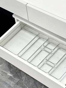 1pc Transparent Desktop Drawer Storage Box, Room Decor, Desktop Storage, Cosmetic Storage, Cosmetic Storage Box, Vanity Drawer Transparent Storage Box Set, Tray Set, Lipstick Perfume Organizer, Vanity Skincare Storage Box, Transparent Multi-Specification Combination Water-Based Lotion Sample Organizer Box, Office Stationery Storage Box, Storage, Storage Organizer, Vanity Skincare Exquisite Display Rack Trapezoid Multi-Layer Shelf - Multicolor - View 9
