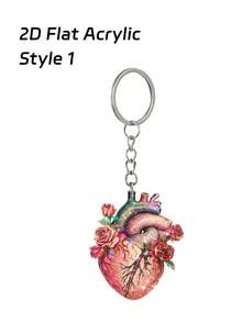2D Flat Acrylic Pendant With Rose Floral Pattern, Keychain With Artery Pattern. Fashionable Bag Charm, Cardiologist Gift, Nurse Medical Student Gift, Car Keychain, Birthday Gift, Holiday Party Gift, Medical Student Graduation Souvenir, First Aid Training Completion Gift - Multicolor - View 14