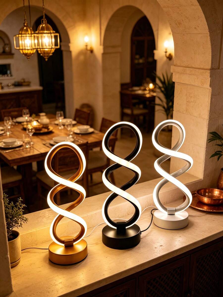 1pc Double Helix 3-Color Dimmable Creative Decorative Table Lamp, USB Powered Warm Romantic LED Atmosphere Light, Bedroom Bedside High-End Night Light - Multicolor - View 1