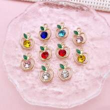 Random 5/10Pcs Mixed Color Hollow Apple Rhinestone Charms, Golden Enamel Leaf Fruit Pendant For DIY Earrings Bracelet Jewelry Making - Multicolor - View 7