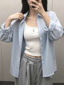 Women's Casual Versatile Striped Single-Breasted Long Sleeve Shirt - Baby Blue - View 5