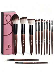 BS-MALL 12 Pcs Wooden Makeup Brush Set High Quality Set Vegan Synthetic Foundation Eyeshadow Brushes Set - Brown - View 1