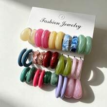 30 Pieces / 10 Pieces Women's Fashion Earrings, Made Of Colorful Resin, Suitable For Daily Wear And Parties, Simple Style, Gifts For Women - Multicolor - View 2