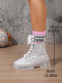Niche Personalized Transparent Boots For Women Thick Sole Clear Bottom Lace-Up Mid-Calf Boots Hot Girl Style Versatile Fashion Sandals - White Transparent - View 6