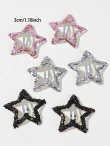 30/10pcs Kids Baby Multi-Color Five-Point Star Sequin Glitter BB Hair Clips Side Hair Clips Pair Clips For Daily Use Hair Accessories - Multicolor - View 5