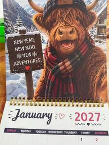 2027 Calendar Highland Cow Theme 12 Unique Exquisite Monthly Planner Schedule Display, Birthday Home Indoor Decor Accessory, Christmas Gift, New Year Gift - Multiple Styles - View 3