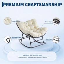 Oversized Papasan Rocking Chair With Thick Cushion, 450 Lbs Capacity – Classic Rocking Chair For Patio, Balcony, Porch - Beige - View 4