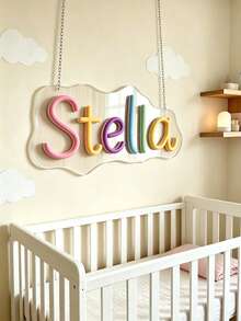 Personalized Acrylic Name Plate, Customized Rainbow Handmade Silicone Name Plate, Customizable Wall Bedroom Decor Name Plate, Personalized Silicone Text Room Decor Hanging Sign, Baby Baptism Gift, Birthday Halloween Christmas Gift - Color-block - View 5