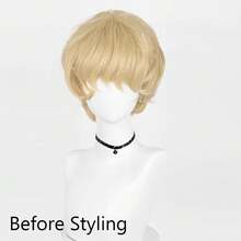 Synthetic Short Wavy Gold Men Wigs With Bangs Blonde Anime Game Cosplay Fluffy Heat Resistant Wig For Daily Party - Gold - View 2