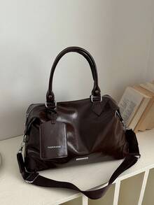 1pc Coffee Brown Large Capacity Solid Color PU Tote Bag Women's Shoulder Crossbody Bag - Coffee Brown - View 3