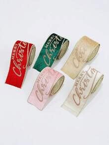 Velvet Christmas Ribbon, Elegant Metallic Ribbon With Gold Glitter, Merry Christmas Text, Metallic Edge, Double-Sided Ribbon, Suitable For Gift Wrapping, Gift Bows, Christmas Tree, Wreath, DIY Crafts, Holiday Party Decoration, Aesthetic Style - Multicolor - View 6
