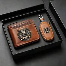 1pc Men's Wallet & Key Pouch Set, Eagle & Wolf Pattern, Synthetic Leather Material, Zipper Closure Design, Father's Day Gift - Multicolor - View 23