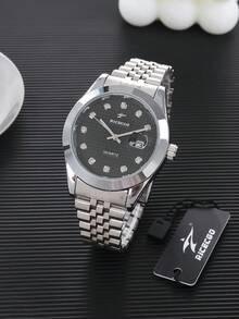 RICECGO Men's Luxury Business Quartz Watch With Stainless Steel Band And Date, Ideal For Parties And Holiday Gatherings, Perfect For Yourself Or Friends - Silver - View 1
