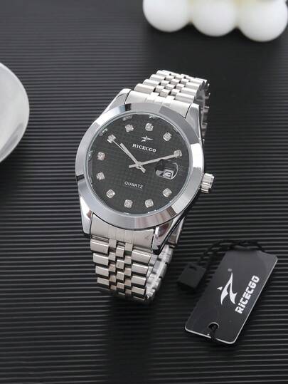 RICECGO Men's Luxury Business Quartz Watch With Stainless Steel Band And Date, Ideal For Parties And Holiday Gatherings, Perfect For Yourself Or Friends