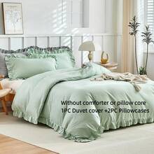 2/3pcs French Ruffle Solid Color Duvet Cover Set, Romantic Bedding, With Ruffle Trim Decoration And Zipper Closure, Soft Microfiber, Suitable For Bedroom/Dorm, Perfect Valentine's Day Gift For Women/Teenagers - Red Bean Paste Green - View 11