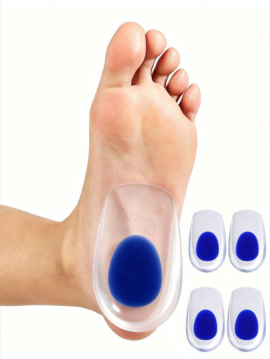 2 Pairs Unisex GEL Gel U-Shaped Heel Pads Transparent Sports Shock-Absorbing Height-Increasing Half-Size Heel Inserts - Blue - View 1