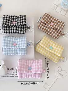 1pc Checkered Quilted Earbud Carrying Bag Multi-Use Small Fabric Pouch With Keychain Ring Girly Earphone Case Cute Mini Storage Bag For Tiny Items - Multicolor - View 11