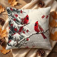 1 Stück Weihnachts-Kissenbezug mit rotem Vogel & Stechpalmenbeeren - weiches & glattes Polyester-Kurzplüsch-Gewebe, doppelseitig bedrucktes Muster, Reißverschluss, maschinenwaschbar, verschneites Beeren-Rotvogel-Zweig-Design, geeignet für Wohnzimmer, Schlafzimmer und verschiedene Räume, mehrere Größen erhältlich, Kissenfüllung nicht enthalten, weihnachtlicher dekorativer Kissenbezug, 150 g/m² - Verschiedenfarbig - Übersicht 10