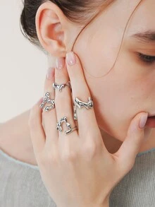 Sorayune 4pcs Creative Water Drop Design Stackable Geometric Rings Set For Women, Daily Wear, Parties, Gifts - Silver - View 5