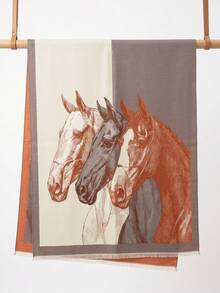 1pc Faux Cashmere Minimalist Premium Horse Pattern Jacquard Warm Scarf For Women, Air Conditioning Room Blanket, Autumn/Winter Outdoor Travel Cold Protection Decorative Scarf Shawl, Suitable For Daily Matching, First Choice For Gift Giving - Multicolor - View 7