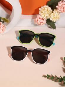 2pcs 3-8Y Kids Contrast Color Square PC Frame Lightweight Eyeglasses, Cute Two-Tone Design For Daily Party Wear With Glasses Box - Multicolor - View 3