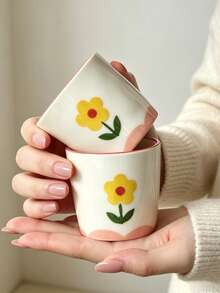 1pc/2pcs/4pcs Korean Ins Style Cute Hand-Painted Mini Ceramic Cups, Fresh Strawberry Cherry Heart Flower Small Coffee Cups, Kawaii Porcelain Tea Cups For Home Kitchen, Girls Gift, Microwave , Espresso Cups - Multicolor - View 24
