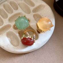 3pcs/Set Women's Colorful Resin Gemstone Rings, Gold Claw Set Large Bead Personalized Rings, Vintage Fashion Party And Daily Wear Jewelry - Multicolor - View 4