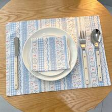 1/2/6pcs Cute Sweet Artistic Ins Style Blue & Pink Tone Tablecloth Photography Decoration Fabric Napkin Placemat - Baby Blue - View 10