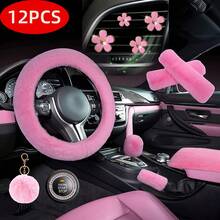 12PCS Winter Plush Car Steering Wheel Cover, Armrest Pad, Shoulder Protector, Autumn/Winter Warmth Set, Small Flower Air Vent Clip, Gear Shift Cover, Handbrake Cover, Car Interior Protection Cover, Multiple Colors Available - Multicolor - View 11