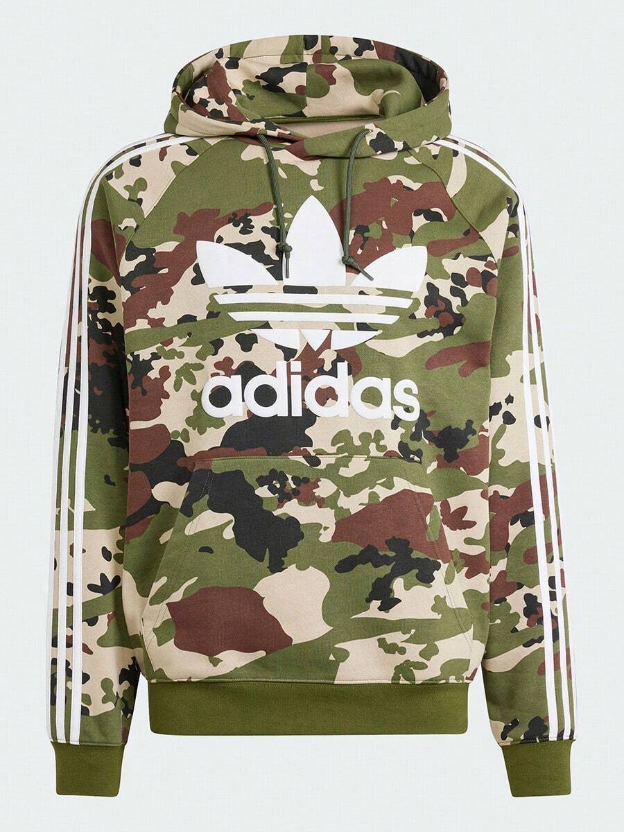 Adidas Men's Spring/Autumn Large Logo Print Fashion Versatile Thermal Lined Sweatshirt Pullover Sweatshirt IS0209 - Camouflage Green - View 1