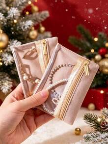 1/2/6pcs Mini Transparent Jewelry Storage Bags, Portable Velvet Zipper Pouches, Travel Carry-On Earring Necklace Ring Organizer, Anti-Oxidation Anti-Tangle, Pocket-Sized Delicate Jewelry Storage Bag, Christmas Gift - Multicolor - View 5